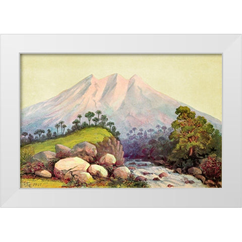 Vulkan Tandikat, Westkuste von Sumatra White Modern Wood Framed Art Print by Haeckel, Ernst