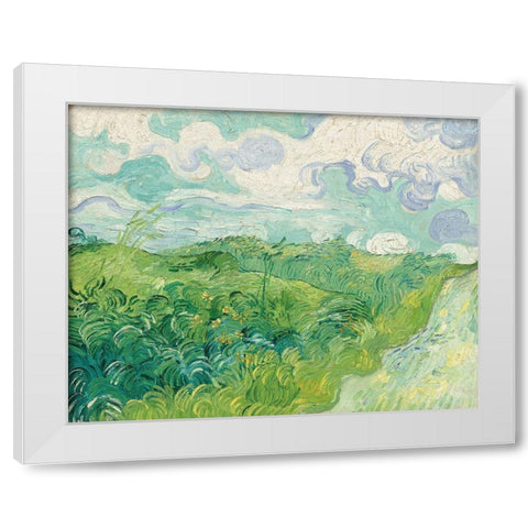 Green Wheat Fields, Auvers, 1890 White Modern Wood Framed Art Print by van Gogh, Vincent
