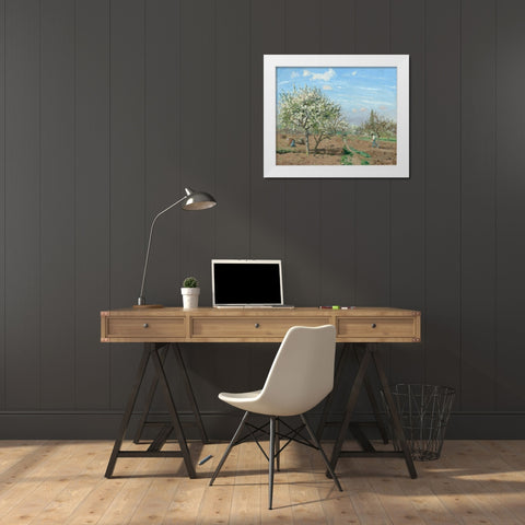 Orchard in Bloom, Louveciennes, 1872 White Modern Wood Framed Art Print by Pissarro, Camille