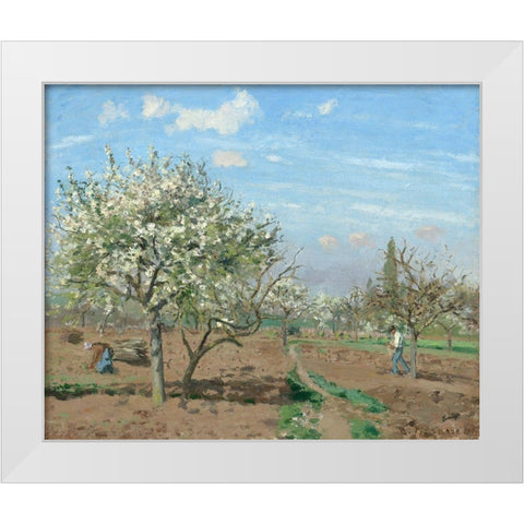 Orchard in Bloom, Louveciennes, 1872 White Modern Wood Framed Art Print by Pissarro, Camille