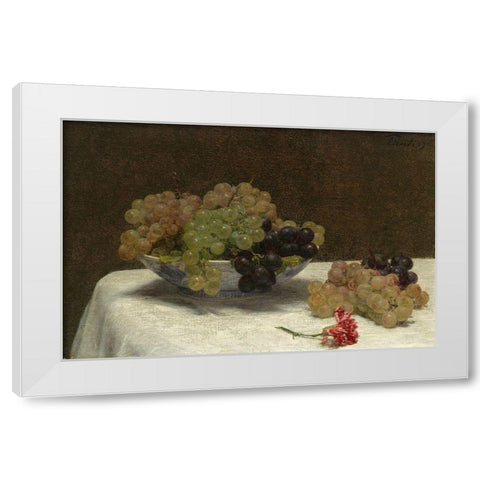 Still Life with Grapes and a Carnation, c. 1880 White Modern Wood Framed Art Print by Fantin-Latour, Henri