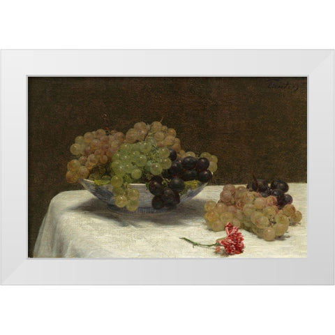 Still Life with Grapes and a Carnation, c. 1880 White Modern Wood Framed Art Print by Fantin-Latour, Henri