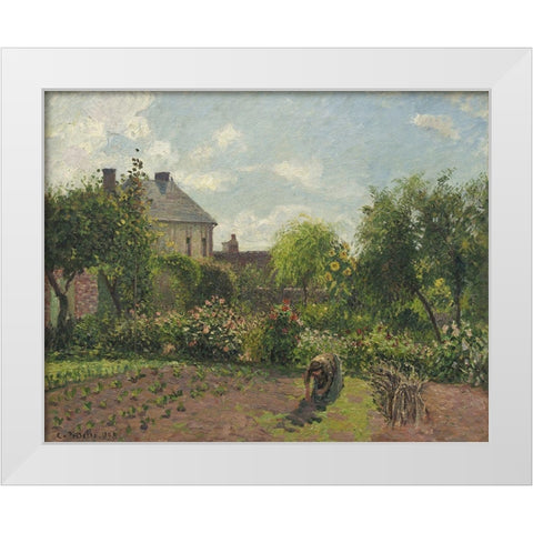 The Artists Garden at Eragny, 1898 White Modern Wood Framed Art Print by Pissarro, Camille