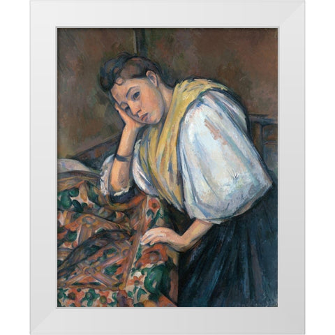 Young Italian Woman at a Table White Modern Wood Framed Art Print by Cezanne, Paul