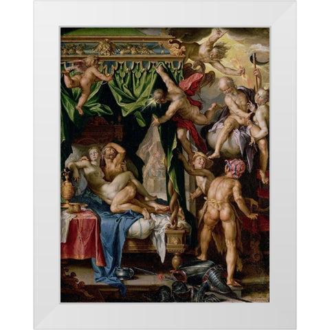 Mars and Venus Surprised by Vulcan White Modern Wood Framed Art Print by Wtewael, Joachim