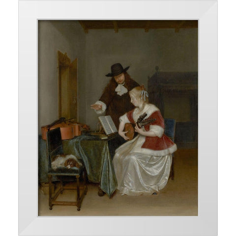 The Music Lesson White Modern Wood Framed Art Print by ter Borch, Gerard