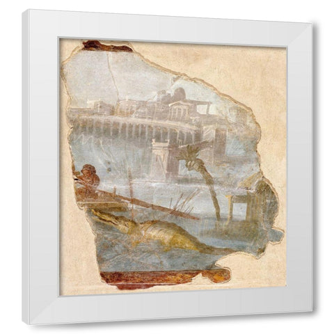 Fresco Fragment with Nilotic Landscape White Modern Wood Framed Art Print by Unknown 1st Century Roman Artisan