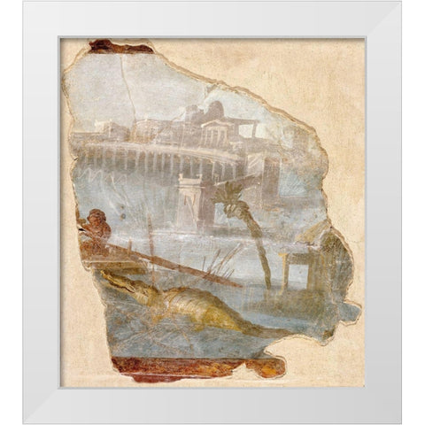 Fresco Fragment with Nilotic Landscape White Modern Wood Framed Art Print by Unknown 1st Century Roman Artisan