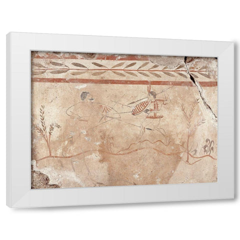 Fresco Panel with Two Warriors White Modern Wood Framed Art Print by Unknown 4th Century BCE Greek Artisan
