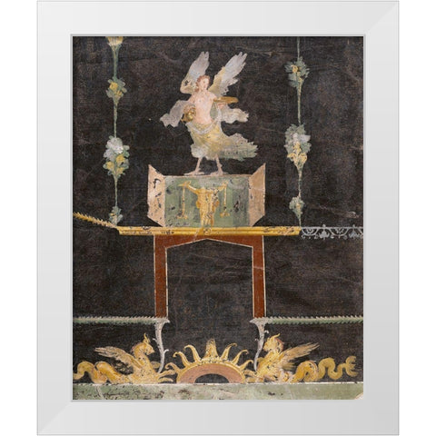 Wall fragment with Siren, Sea Monsters and Niche on Black Ground White Modern Wood Framed Art Print by Unknown 1st Century Roman Artisan