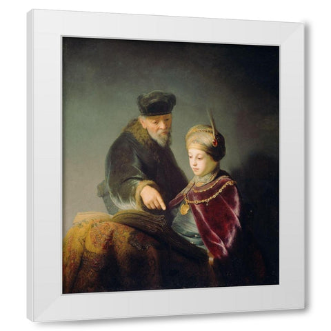 A Young Scholar and his Tutor White Modern Wood Framed Art Print by van Rijn, Rembrandt Harmensz