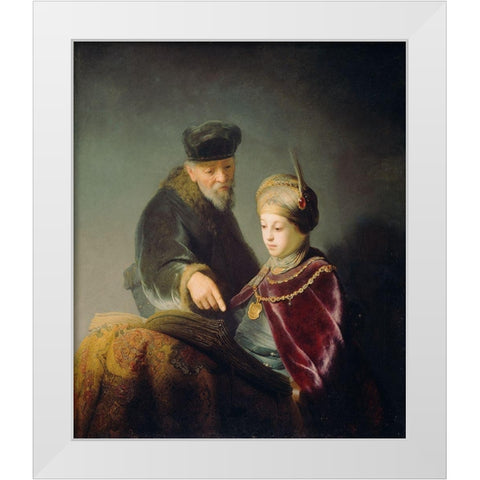 A Young Scholar and his Tutor White Modern Wood Framed Art Print by van Rijn, Rembrandt Harmensz