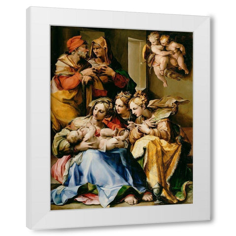 Holy Family with Saints Anne, Catherine of Alexandria, and Mary Magdalene White Modern Wood Framed Art Print by Nosadella