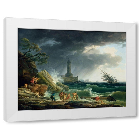 A Storm on a Mediterranean Coast White Modern Wood Framed Art Print by Vernet, Claude-Joseph