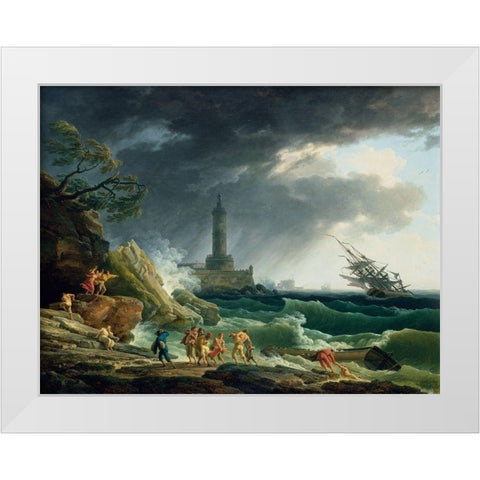 A Storm on a Mediterranean Coast White Modern Wood Framed Art Print by Vernet, Claude-Joseph