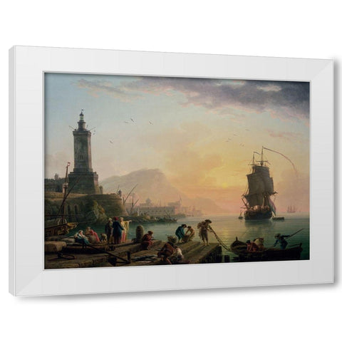 A Calm at a Mediterranean Port White Modern Wood Framed Art Print by Vernet, Claude-Joseph