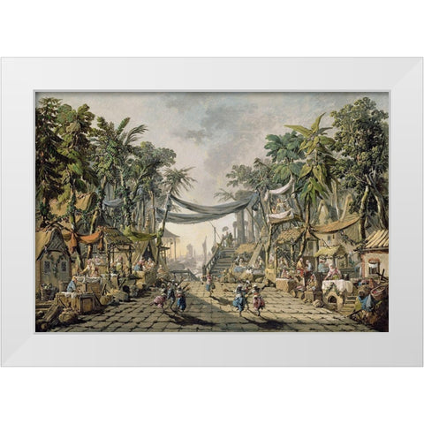Market Scene in an Imaginary Oriental Port White Modern Wood Framed Art Print by Pillement, Jean-Baptiste