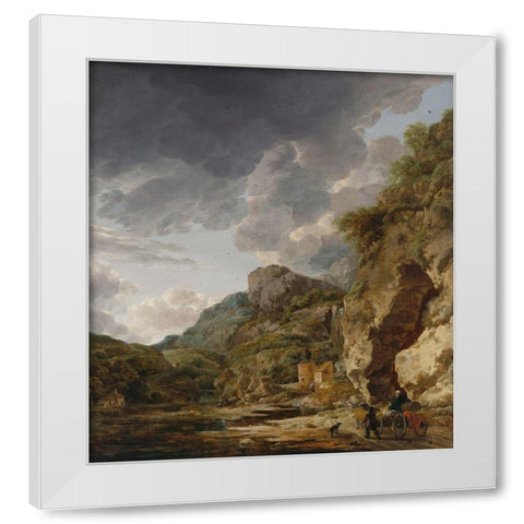 Mountain Landscape with River and Wagon White Modern Wood Framed Art Print by Nauwincx, Herman