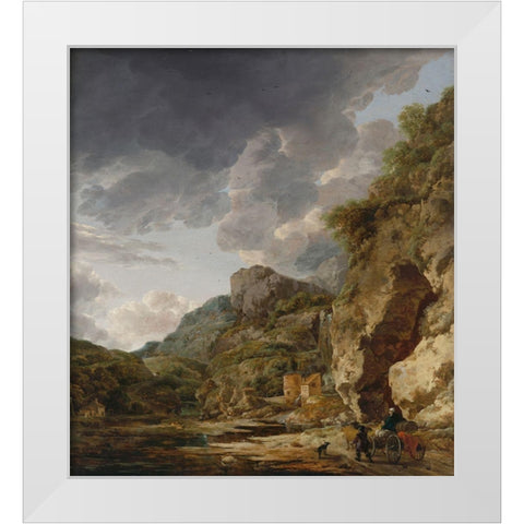 Mountain Landscape with River and Wagon White Modern Wood Framed Art Print by Nauwincx, Herman