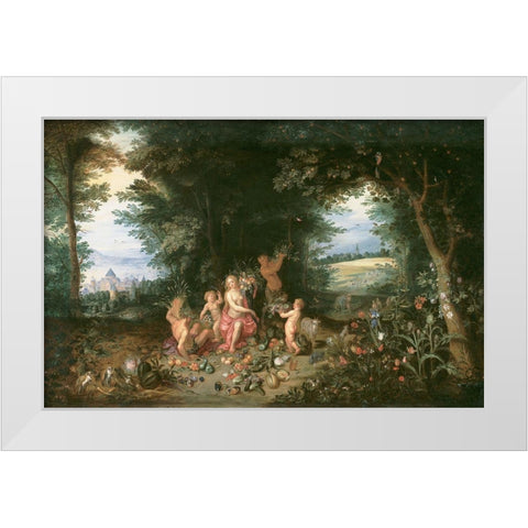 Landscape with Ceres (Allegory of Earth) White Modern Wood Framed Art Print by Brueghel, Jan the Younger