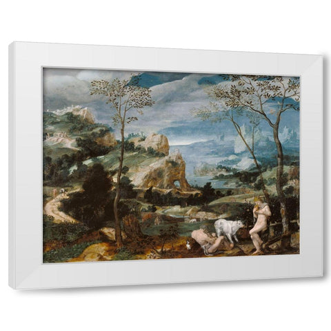 Landscape with Mercury and Argus White Modern Wood Framed Art Print by Unknown 16th Century Flemish Painter