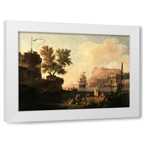 Mediterranean Harbor Scene White Modern Wood Framed Art Print by Volaire, Pierre-Jacques