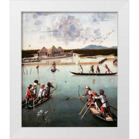 Hunting on the Lagoon White Modern Wood Framed Art Print by Carpaccio, Vittore