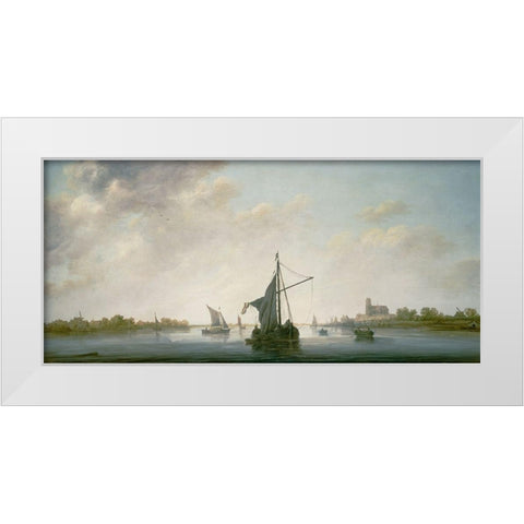 A View of the Maas at Dordrecht White Modern Wood Framed Art Print by Aelbert, Cuyp