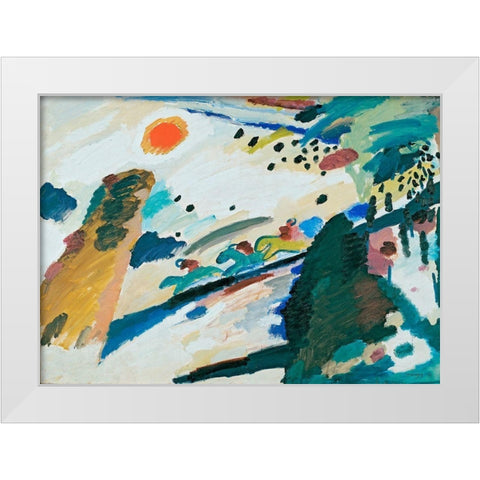 Romantic Landscape, 1911 White Modern Wood Framed Art Print by Kandinsky, Wassily