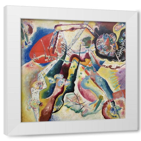 Painting with a Red Spot (Bild mit rotem Fleck), 1914 White Modern Wood Framed Art Print by Kandinsky, Wassily