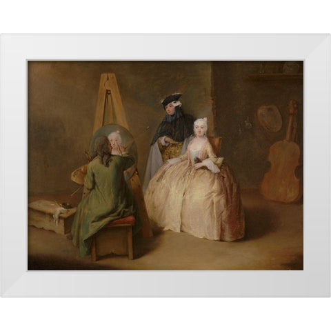 The Painter in His Studio White Modern Wood Framed Art Print by Longhi, Pietro