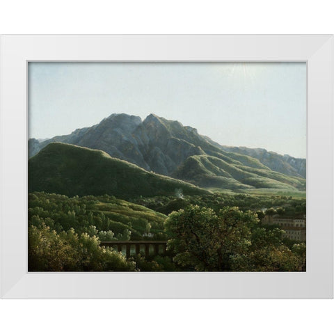 View of the Bridge and Part of the Town of Cava, Kingdom of Naples White Modern Wood Framed Art Print by Bidauld, Jean-Joseph-Xavier