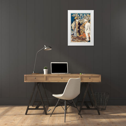 A la Place Clichy White Modern Wood Framed Art Print by Grasset, Eugene Samuel