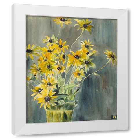 Vase with Blackeyed Susans White Modern Wood Framed Art Print by Overbeck, Hannah Borger
