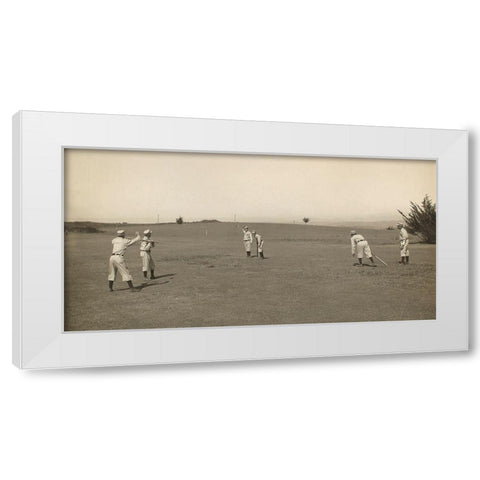 Six Boys With A Ball And Three Bats, Playing Three Old Cat White Modern Wood Framed Art Print by A.G. Spalding Baseball Collection