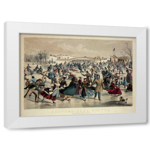 Central-Park, Winter - The Skating Pond,  New York, 1862 White Modern Wood Framed Art Print by Currier and Ives
