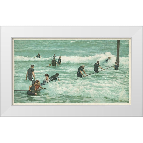 Surf Bathing, Palm Beach, Fla., 1898 White Modern Wood Framed Art Print by Detroit Publishing Co.
