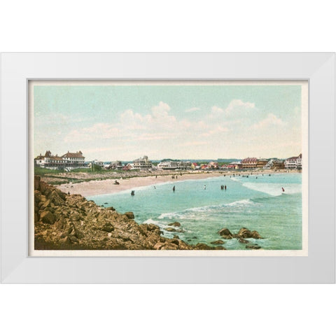 Bathing At York Beach, York Beach, Me., 1898 White Modern Wood Framed Art Print by Detroit Publishing Co.
