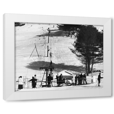 Ski Tow - Hanover, New Hampshire, 1936 White Modern Wood Framed Art Print by Rothstein, Arthur
