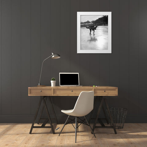 Winter Sports, Figure Skating. Hanover, New Hampshire, 1936 White Modern Wood Framed Art Print by Rothstein, Arthur