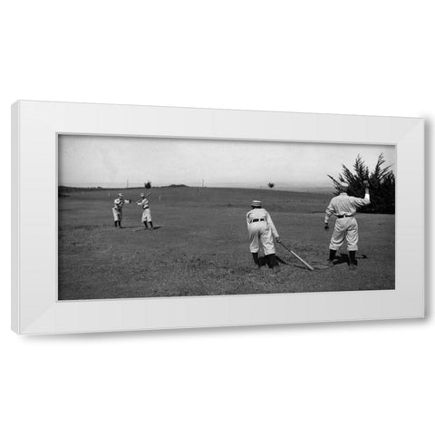 Four Boys With A Ball and Two Bats, Playing Two Old Cat White Modern Wood Framed Art Print by A.G. Spalding Baseball Collection
