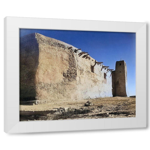 Church Side Wall and Tower-Acoma Pueblo-New Mexico Color White Modern Wood Framed Art Print by Adams, Ansel