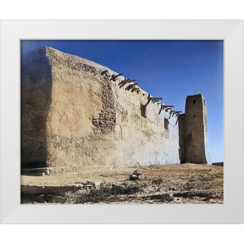 Church Side Wall and Tower-Acoma Pueblo-New Mexico Color White Modern Wood Framed Art Print by Adams, Ansel