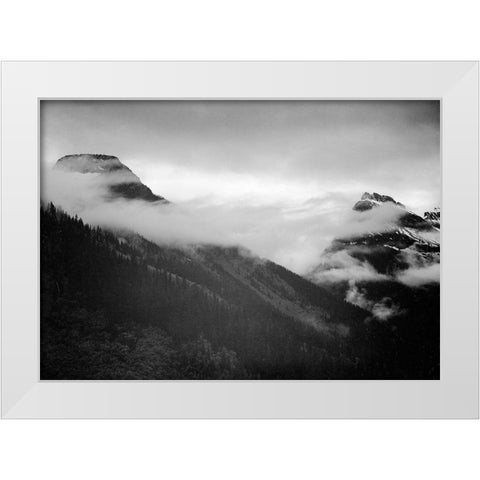 Veiled Mountains, Glacier National Park, Montana - National Parks and Monuments, 1941 White Modern Wood Framed Art Print by Adams, Ansel