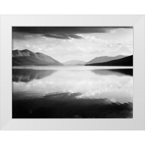 Evening, McDonald Lake, Glacier National Park, Montana - National Parks and Monuments, 1941 White Modern Wood Framed Art Print by Adams, Ansel