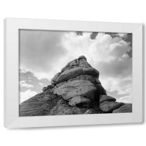 Rock and Cloud, Kings River Canyon,  proposed as a national park, California, 1936 White Modern Wood Framed Art Print by Adams, Ansel
