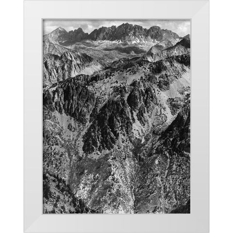 North Palisades from Windy Point, Kings River Canyon, proposed as a national park, California, 1936 White Modern Wood Framed Art Print by Adams, Ansel