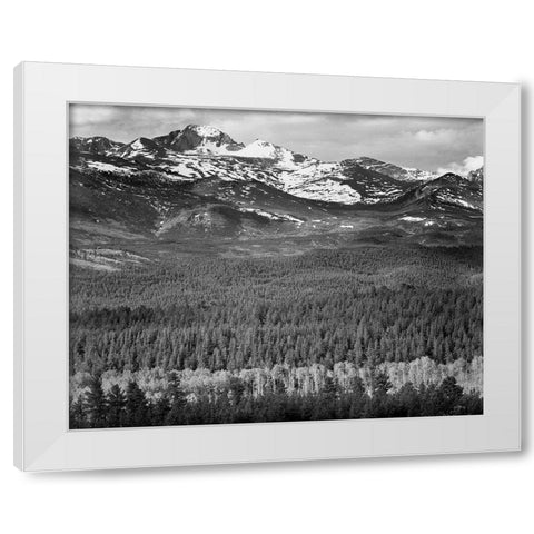 Longs Peak from Road, Rocky Mountain National Park, Colorado, 1941 White Modern Wood Framed Art Print by Adams, Ansel