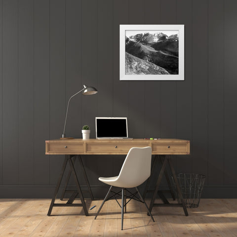 Hills and mountains, in Rocky Mountain National Park, Colorado,  ca. 1941-1942 White Modern Wood Framed Art Print by Adams, Ansel