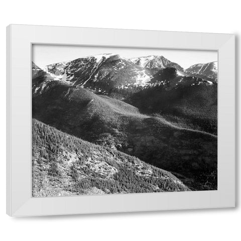 Hills and mountains, in Rocky Mountain National Park, Colorado,  ca. 1941-1942 White Modern Wood Framed Art Print by Adams, Ansel